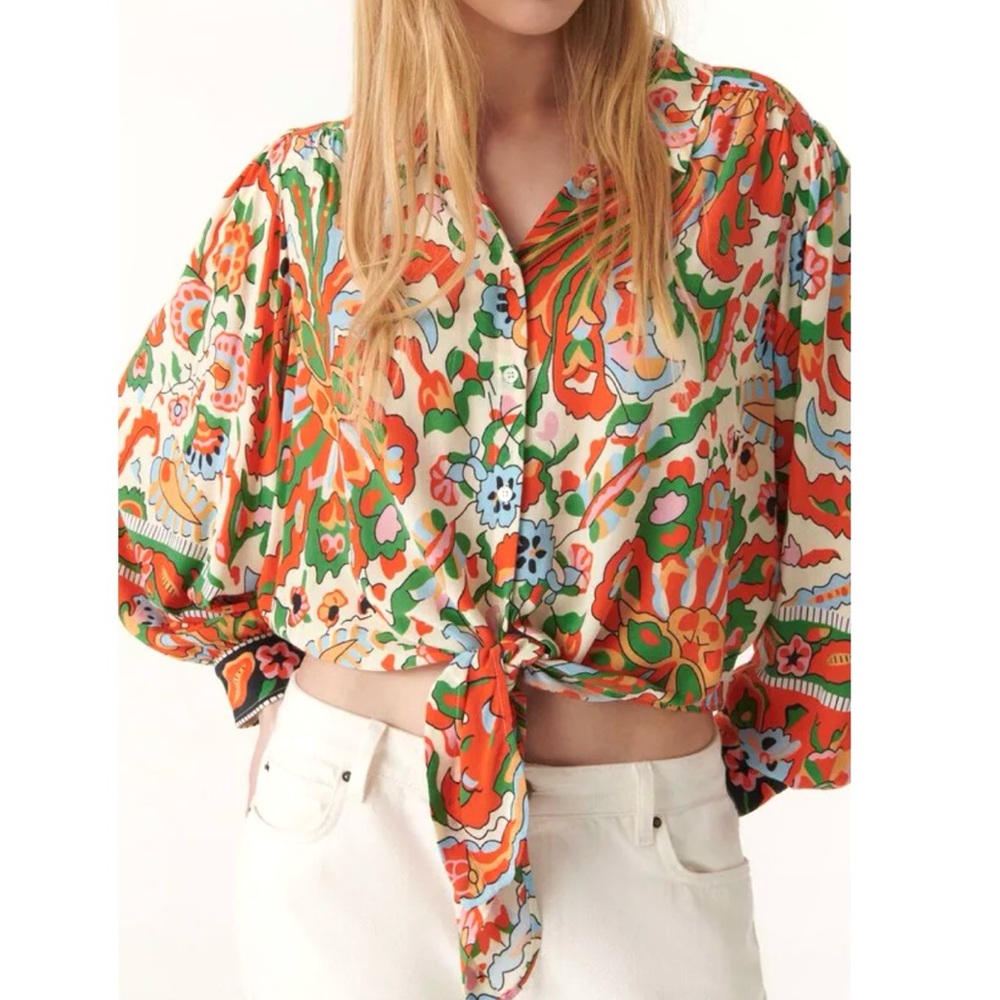 ba&sh Multicolor Floral Tie-Front Blouse